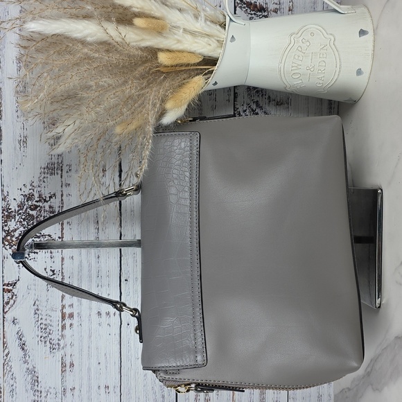 KATE SPADE GRAY BAG VARICK STREET ABBIE EXOTIC LEATHER SUEDE SATCHEL PURSE XBODY - Picture 11 of 16
